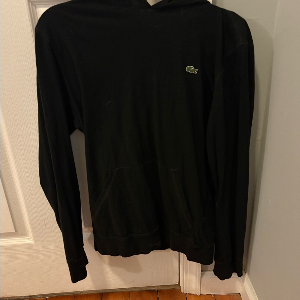 Lacoste Men's Black Hoodie with Green Logo